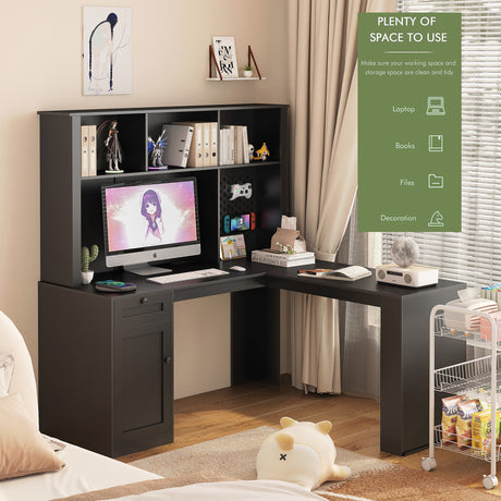 Writing desk with drawer bookshelf and charger, modern L-shaped desk with storage space, corner gaming computer desk - V.I.P Digital Presence