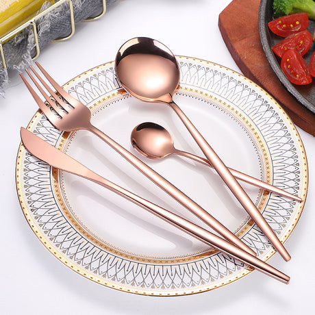 Portuguese Stainless Steel Knife Fork Spoon Golden Steak Knife Fork Set Four-Piece Tableware Set - V.I.P Digital Presence