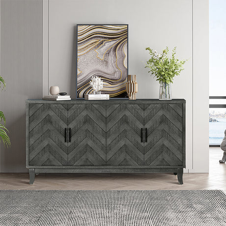 Stronger Vintage Style Buffet Cabinet Lacquered Accent Storage 4 Door Wooden Cabinets Taupe Grey - V.I.P Digital Presence