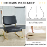 PU material cushioned rocking chair unique rocking chair cushioned seat black backrest rocking chair and gold metal legs