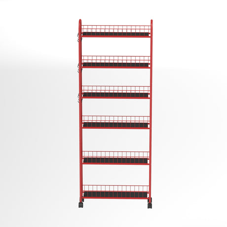 Red 6-story rolling cart gap kitchen ultra-thin sliding out storage tower shelf with wheels, 6 baskets - V.I.P Digital Presence