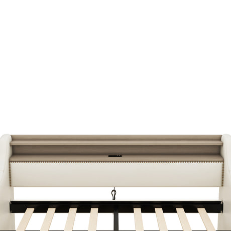 Twin Size Daybed with Storage Drawers, Upholstered Daybed with Charging Station and LED Lights, Beige - V.I.P Digital Presence