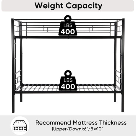 Double decker bed, size above twin bed, with 2 ladders and full-length guardrail, metal, storage space, black - V.I.P Digital Presence