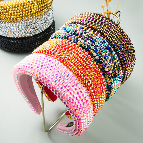 Ins Super Flash Full Drill 4.5cm Wide Brimmed Headdress Thickened Sponge Solid Color Headband Ladies Press Release Art Headband - V.I.P Digital Presence