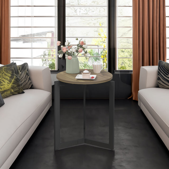 19.68''H Round Side Table, Round Accent End Table with Sturdy Metal Frame, Round Nightstand, for Living Room, Brown - V.I.P Digital Presence