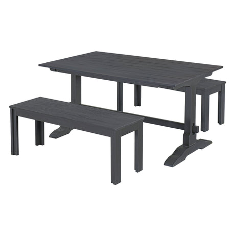 TREXM 3-piece retro cutlery set, rectangular stand table, and 2 wooden stools for 4 people (gray) - V.I.P Digital Presence