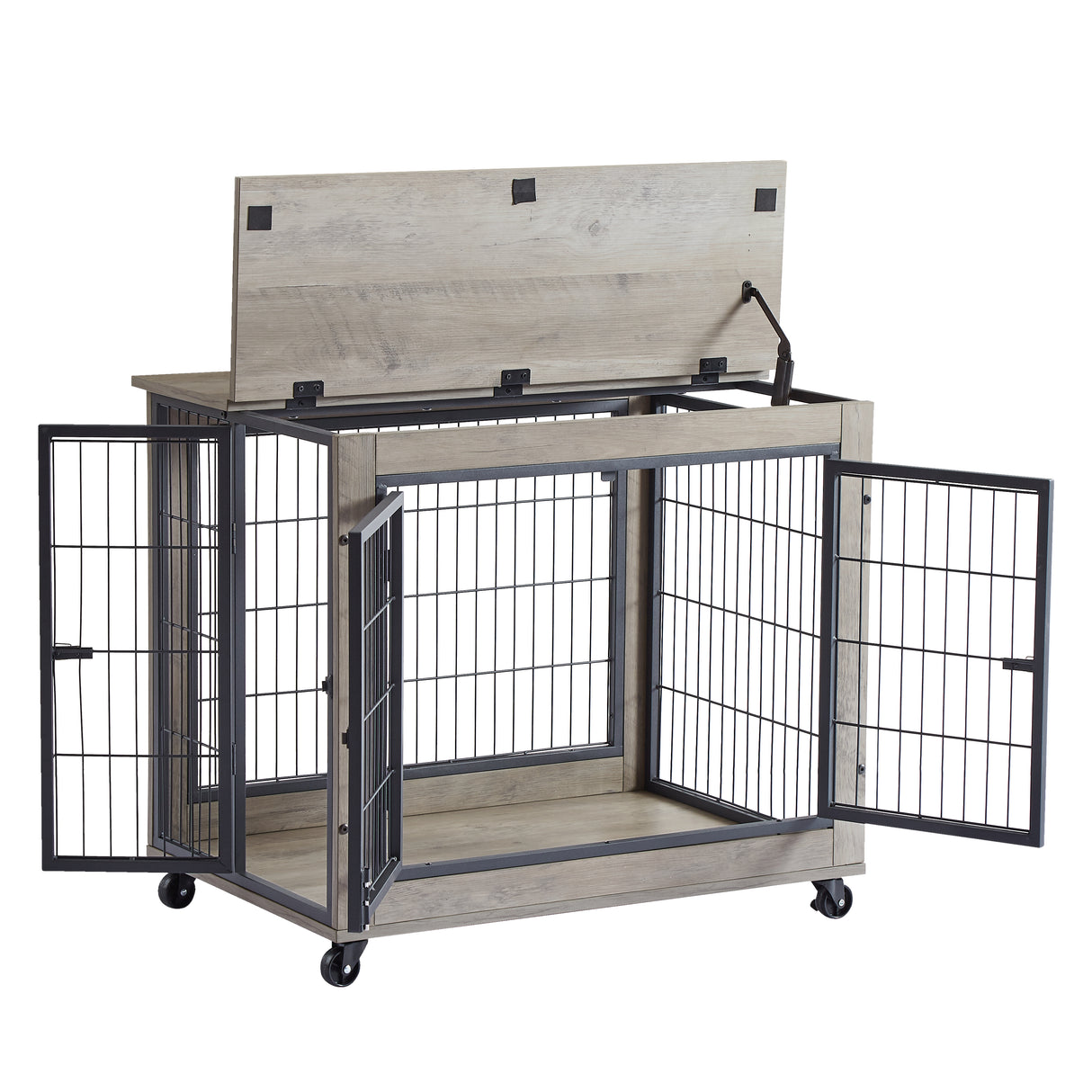 Furniture Dog Cage Crate with Double Doors on Casters. Grey, 31.50'' W x 22.05'' D x 24.8'' H. - V.I.P Digital Presence