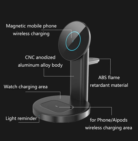 Magsafe Magnetic 3 in 1 Wireless Charger Stand 15W Fast Charge Mobile Phone Watch Headphones - V.I.P Digital Presence