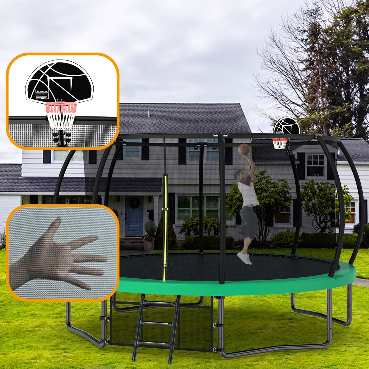 12FT Recreational Kids Trampoline with Safety Enclosure Net & Ladder, Outdoor Recreational Trampolines - V.I.P Digital Presence