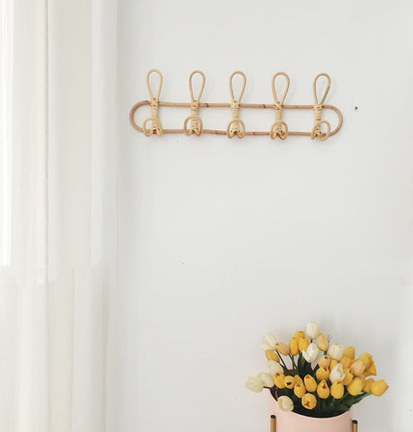 Vintage rattan woven coat hook simple wall hanging hook decorative coat hook entrance hanging clothes hook - V.I.P Digital Presence