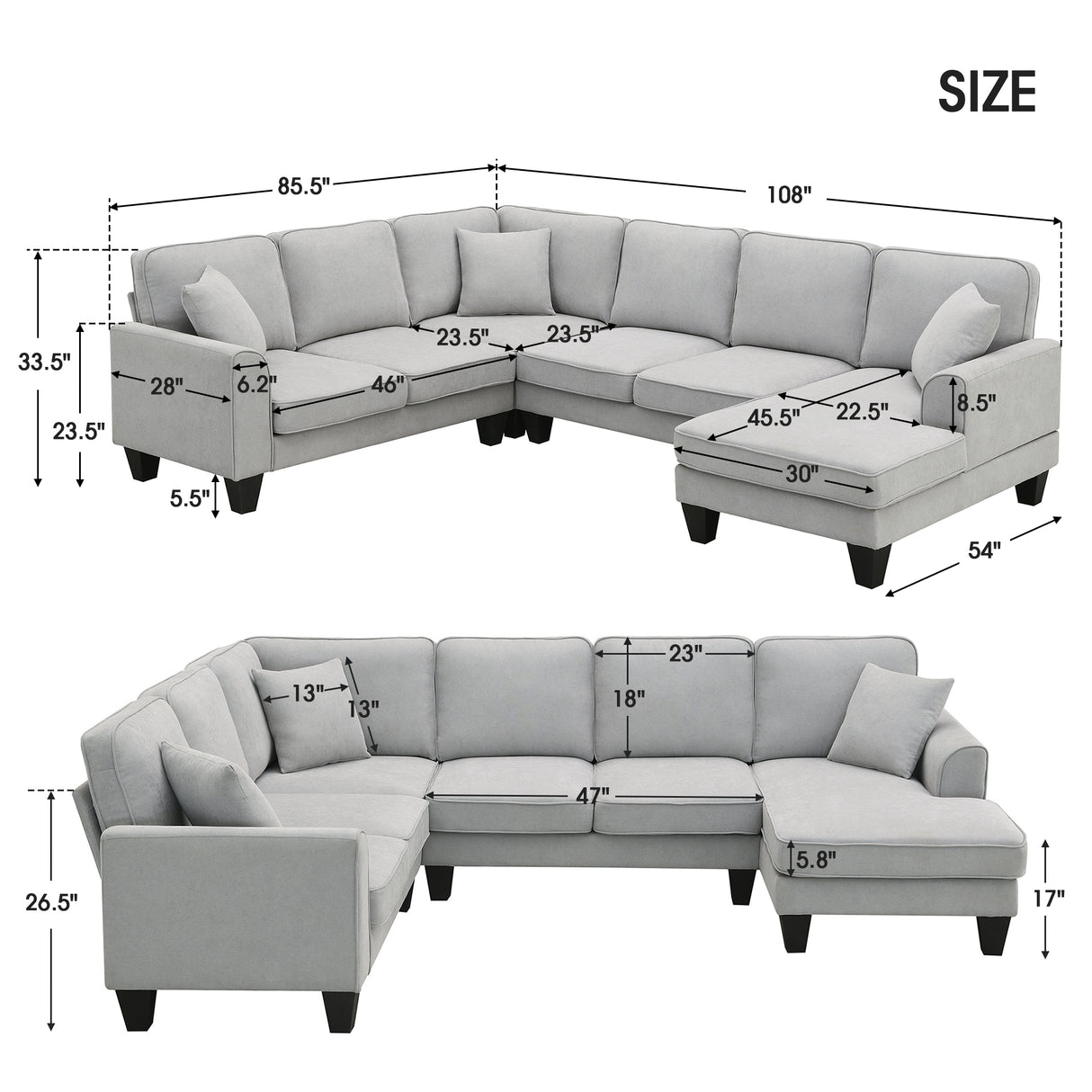 [VIDEO provided] [New] 108*85.5" Modern U Shape Sectional Sofa 7 Seat Fabric Sectional Sofa Set - V.I.P Digital Presence