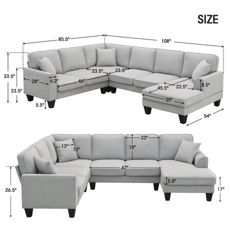 [VIDEO provided] [New] 108*85.5" Modern U Shape Sectional Sofa 7 Seat Fabric Sectional Sofa Set - V.I.P Digital Presence