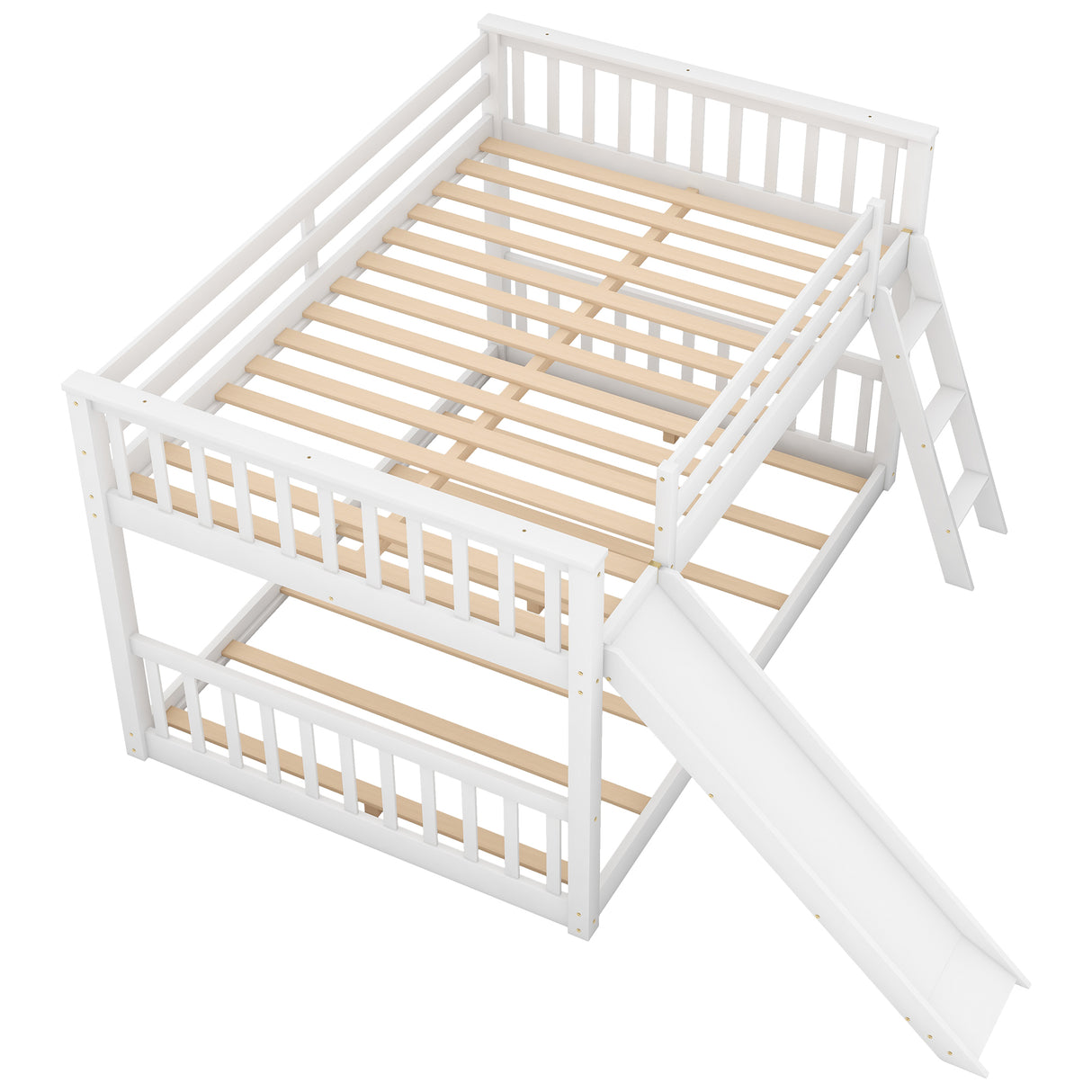 Full over Full Bunk Bed with Convertible Slide and Ladder  White