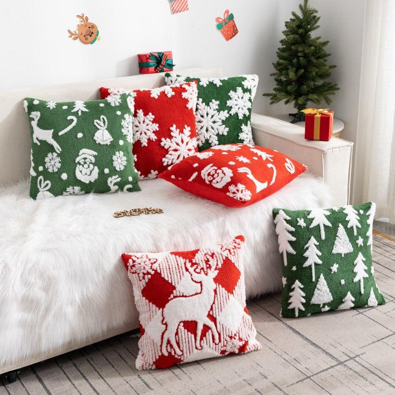 Christmas Pillow Cover (Excluding Pillow Core) Snowflake Velvet Jacquard Christmas Tree Elk Festival Decoration - V.I.P Digital Presence