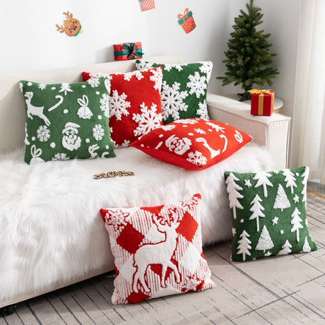 Christmas Pillow Cover (Excluding Pillow Core) Snowflake Velvet Jacquard Christmas Tree Elk Festival Decoration - V.I.P Digital Presence