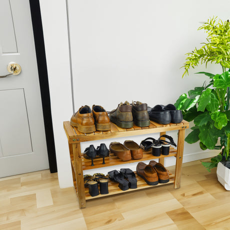 Acacia Wood Shoe Rack Bench Strong Weight Bearing Upto 200 LBS Best Ideas For Entryway Frontdoor Bathroom, Natural Color. - V.I.P Digital Presence