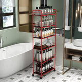 Red 6-story ultra-thin rolling storage cart, mobile shelves with wheels, metal wire storage rack with baskets - V.I.P Digital Presence