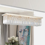 Modern Crystal Chandelier for Dining Room 8-Light Gold Rectangle Raindrop Chandelier L39.4'' x W9.8'' x H8.7'(Bulb Not Included) - V.I.P Digital Presence