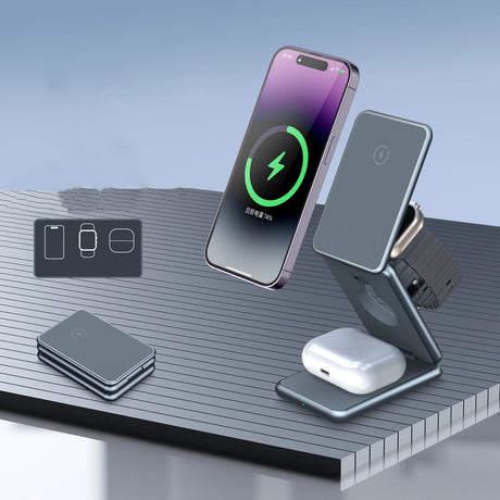 Alloy folding Magsafe15W magnetic wireless fast charging mobile phone earphone watch three-in-one folding wireless  charger - V.I.P Digital Presence