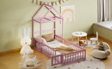 Wooden Twin Size Children's Bed with Detachable Headboard and Integrated Clothes Drying Rack, Pink - V.I.P Digital Presence