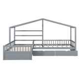 Twin Size House Platform Bed with Three Storage Drawers Gray