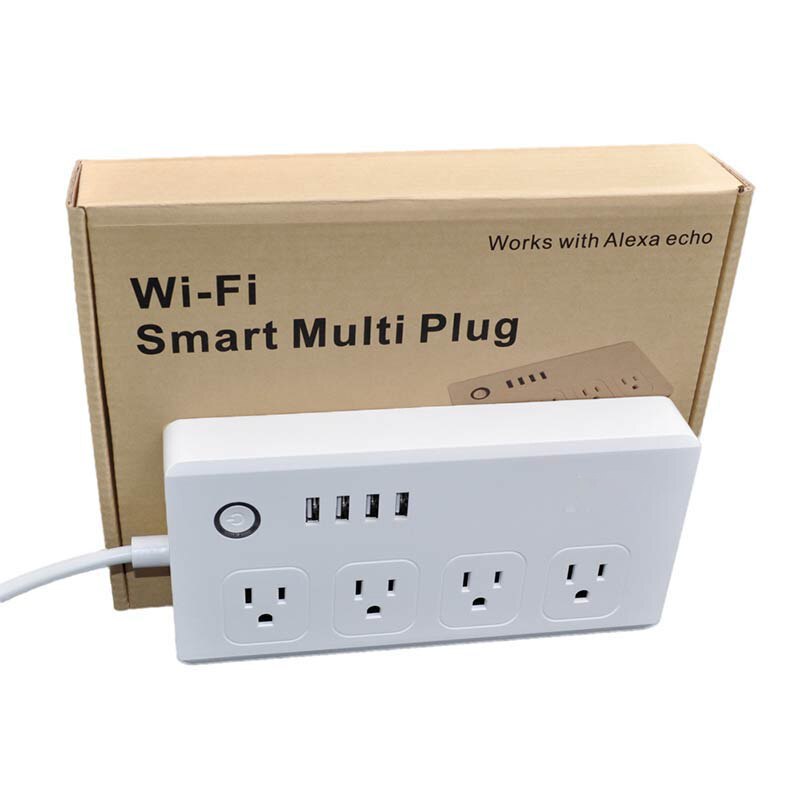 Regleta de enchufes inteligente, extensión con WiFi y múltiples tomas de corriente, 4 USB y 4 enchufes de CA con control individual de Tuya. 