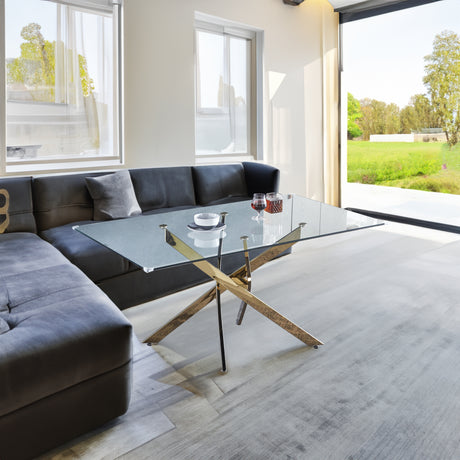 Modern Glass Table for Dining Room/Kitchen, 0.39" Thick Tempered Glass Top, Chrome Stainless Steel Base - V.I.P Digital Presence