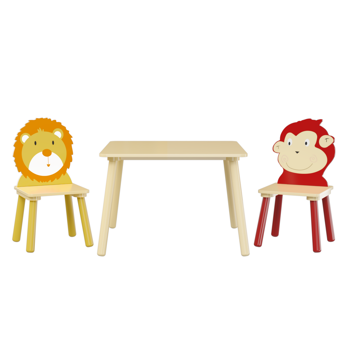 Kids Table and 2 Chairs Set 3 Pieces Toddler Table and Chair Set Wooden Activity Play Table Set (Lion&Monkey) - V.I.P Digital Presence