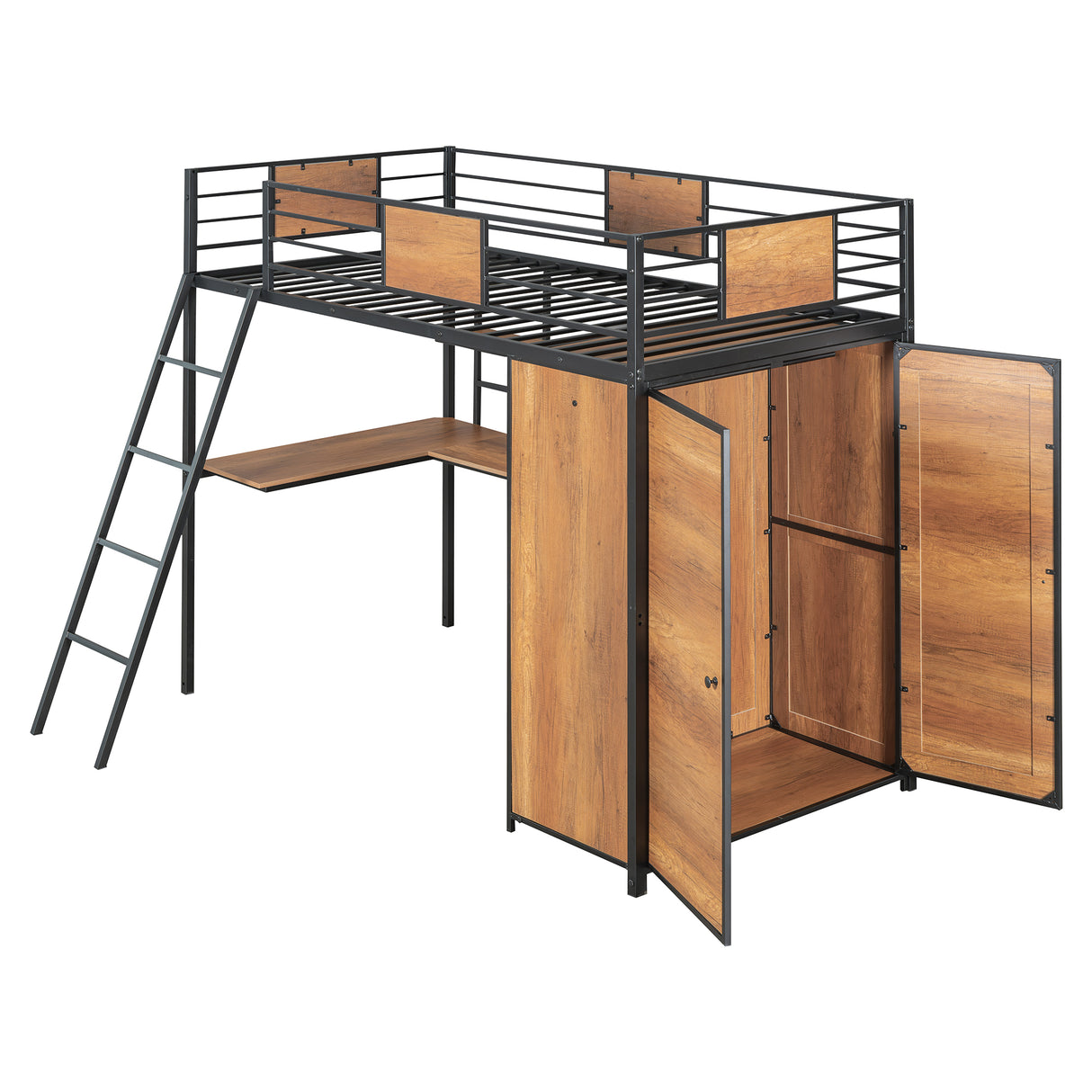 Twin Size Loft bed with L-shape Desk and Wardrobe, Black - V.I.P Digital Presence