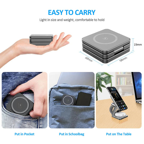 Wireless Charger 3 in 1 Foldable Magnetic Wireless Charging Station for iPhone 15 14 13 12 Pro Max Apple Watch 8 9 Charger - V.I.P Digital Presence