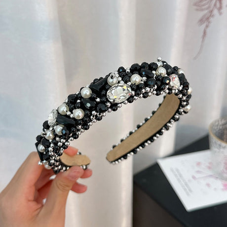 New handmade beaded crystal pearl retro exaggerated internet celebrity hot selling thin edge hair accessories - V.I.P Digital Presence