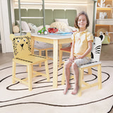 5 Piece Kiddy Table and Chair Set  Kids Wood Table with 4 Chairs Set Cartoon Animals (bigger table) (3-8 years old) - V.I.P Digital Presence