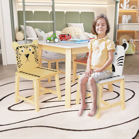 5 Piece Kiddy Table and Chair Set  Kids Wood Table with 4 Chairs Set Cartoon Animals (bigger table) (3-8 years old) - V.I.P Digital Presence