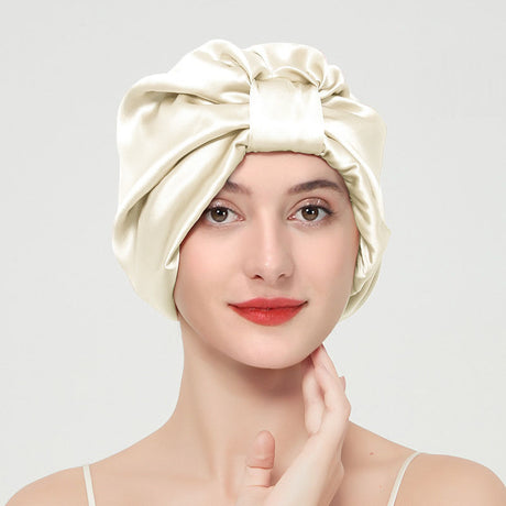 Double layer elastic simulation silk beauty makeup satin knotted hair care home French nightcap - V.I.P Digital Presence