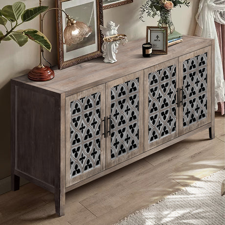 Hollow Four Door Antique Cabinet, American Country Style, Suitable for Living Room, TV Cabinet, Kitchen (Brown) - V.I.P Digital Presence
