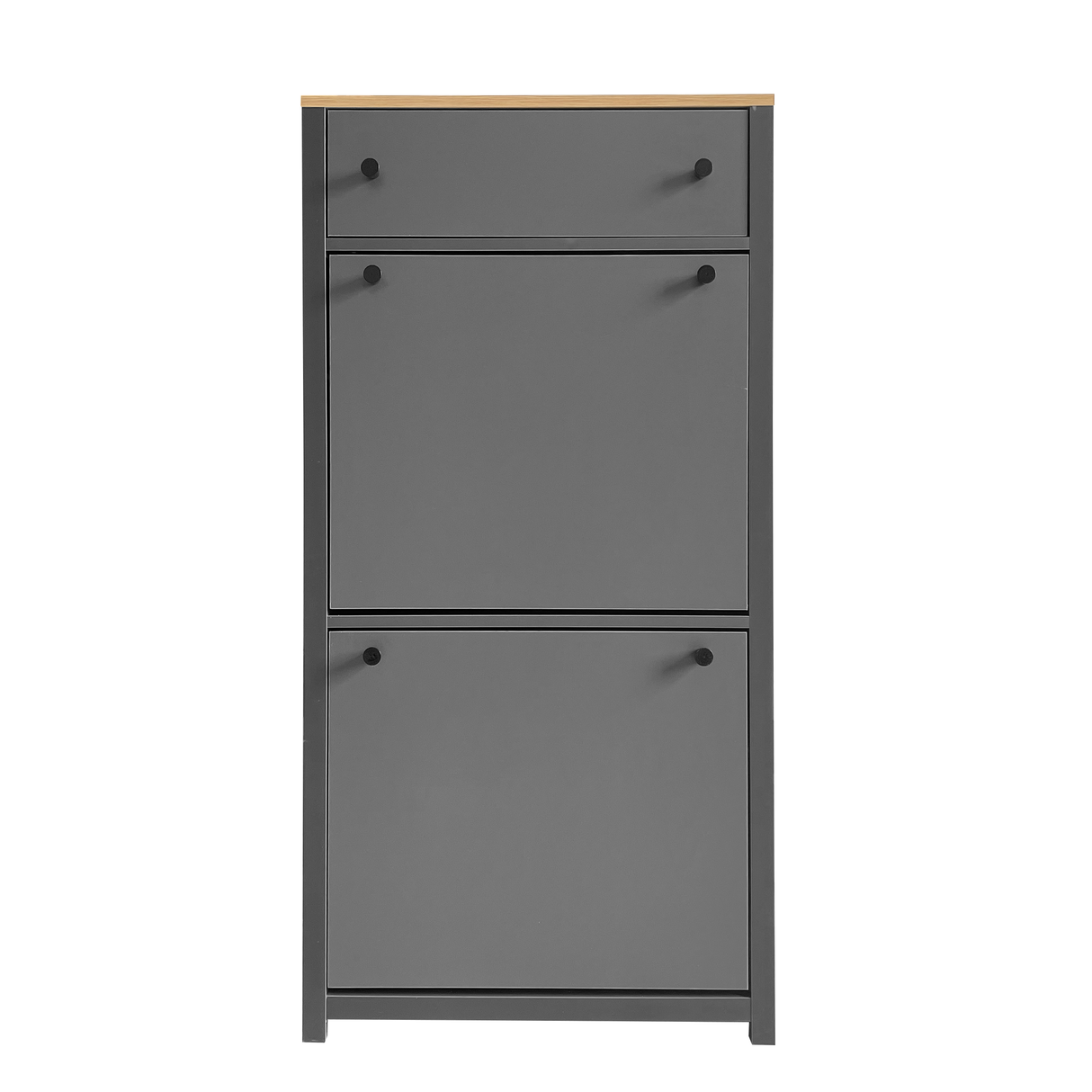 ONTREND functional with 2 flipped drawers, top shoe cabinet with adjustable panel, independent shoe rack, gray - V.I.P Digital Presence