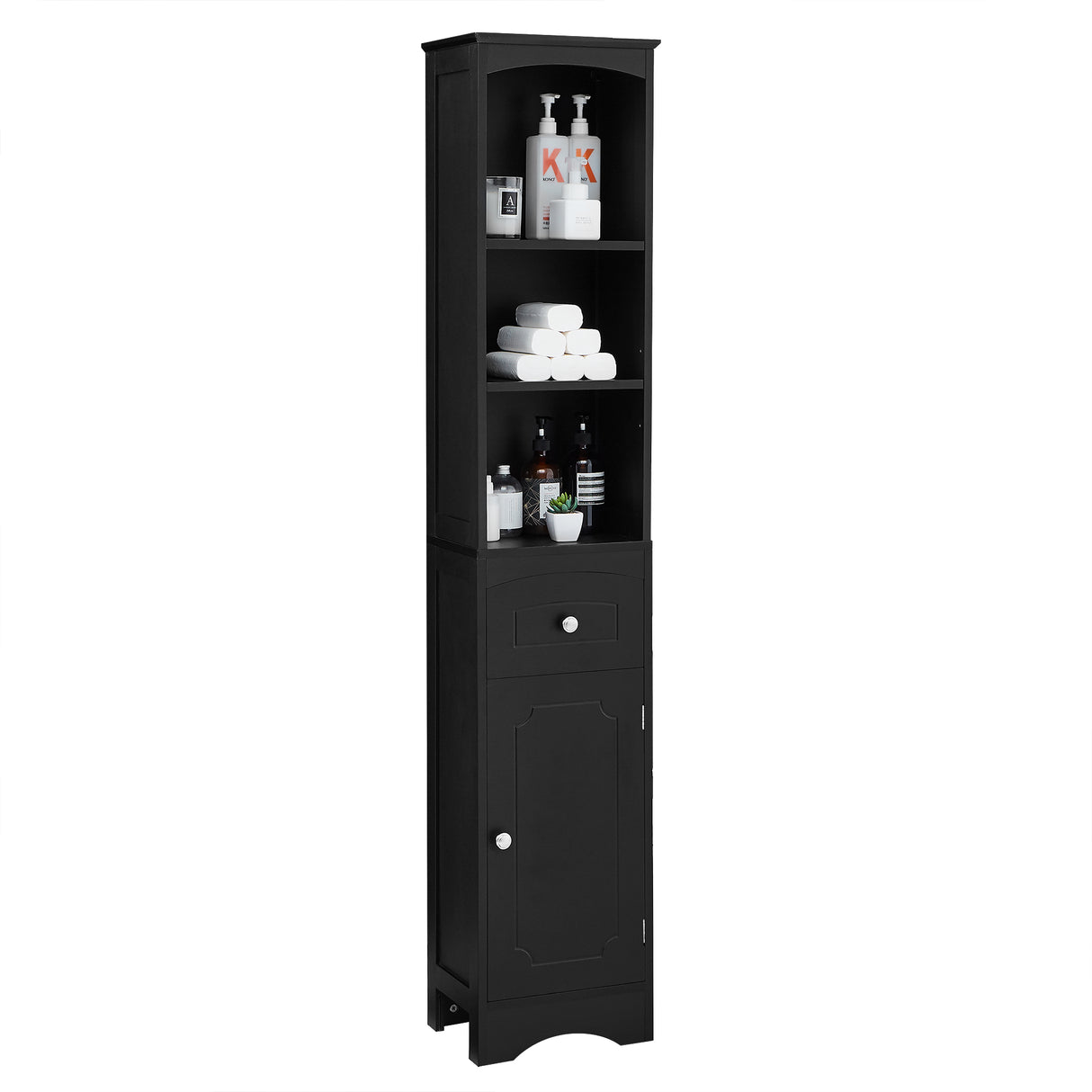 Tall Bathroom Cabinet, Freestanding Storage Cabinet with Drawer, MDF Board, Adjustable Shelf, Black - V.I.P Digital Presence