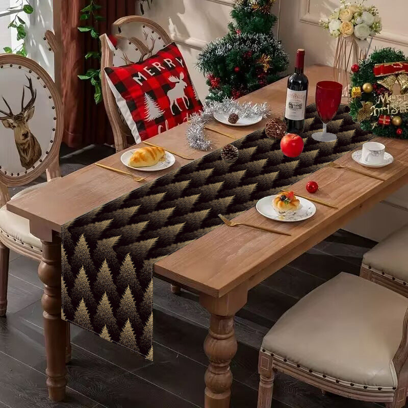 Golden Christmas Tree Printed Table Flag Winter Festival Home Living Room Dining Table Decoration Tablecloth Mat Tea Flag - V.I.P Digital Presence