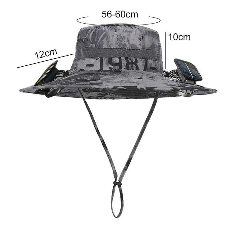 Solar fan hat: wide - brim bucket hat with 2 solar fans, men’s summer cap for outdoor fishing, camping, hiking. - V.I.P Digital Presence