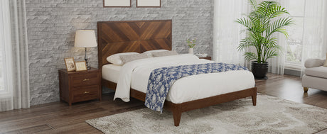 Mid-Century Modern Platform Bed Wood Slat Support with No Box Spring Needed,Queen, Walnut - V.I.P Digital Presence