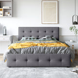 Upholstered Platform Bed with Classic Headboard and 4 Drawers No Box Spring Needed Linen Fabric Queen Size Dark gray - V.I.P Digital Presence