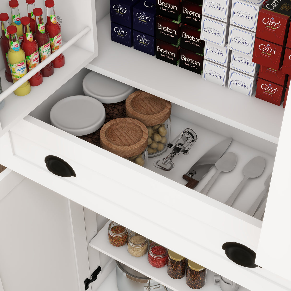 71" Kitchen Pantry Storage Cabinet with 4 Doors(2Doors with Racks)1 Drawer 2 Adjustable Shelves Freestanding Cupboard - V.I.P Digital Presence