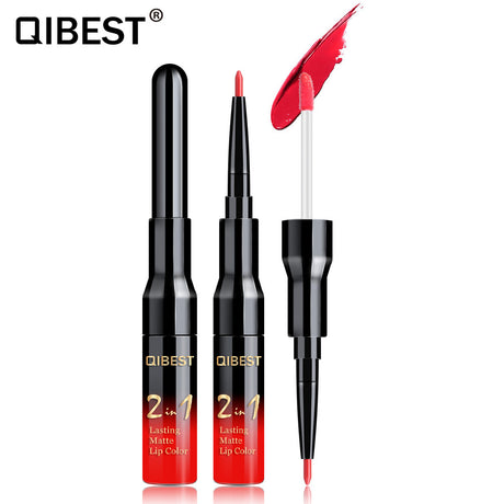 QIBEST2 In 1 Lip Gloss + Lip Pencil Matte Non Stick Liquid Lipstick Double Head Lip Gloss Pen - V.I.P Digital Presence