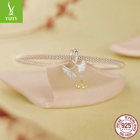 Silver Charm Original Autumn Forest Ginkgo Leaf DIY Pendant Accessories Color coded Electroplated Leaves s925 Pure Silver Beads - V.I.P Digital Presence