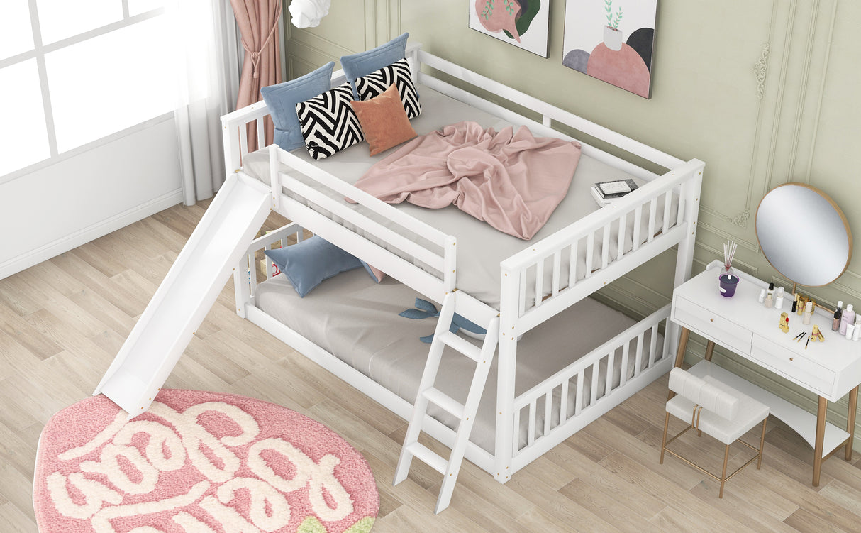 Full over Full Bunk Bed with Convertible Slide and Ladder  White