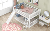 Full over Full Bunk Bed with Convertible Slide and Ladder  White