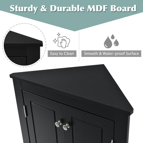 Black Triangle Bathroom Storage Cabinet with Adjustable Shelves, Freestanding Floor Cabinet for Home Kitchen - V.I.P Digital Presence