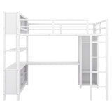 Metal loft bed with wardrobe and L-shaped desk, full-size loft bed with storage cabinet and shelf, white - V.I.P Digital Presence
