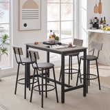 Bar Table Set with 4 Bar stools PU Soft seat with backrest Grey 47.24'' L x 23.62'' W x 35.43'' H - V.I.P Digital Presence