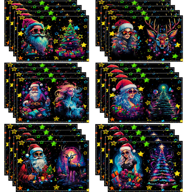 Christmas table mat with white linen starry sky and Santa Claus print - V.I.P Digital Presence